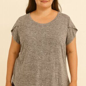 Market & Spruce Heather Gray Crisscross Shoulder Top Soft Knit Curved Hem